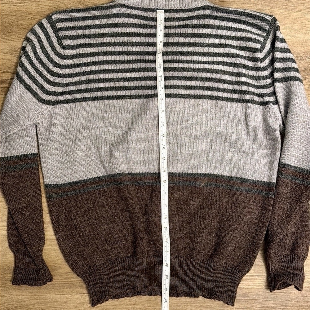 Vintage Astor One Striped Sweater Menβs L Gray Black Brown Crewneck - Picture 6 of 6